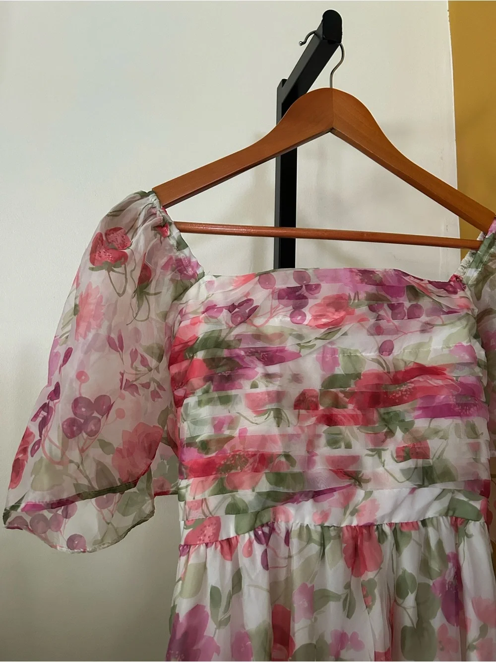 Abercrombie & Fitch Emerson Angel Sleeve Midi Dress Floral Pink Green NEW Small
